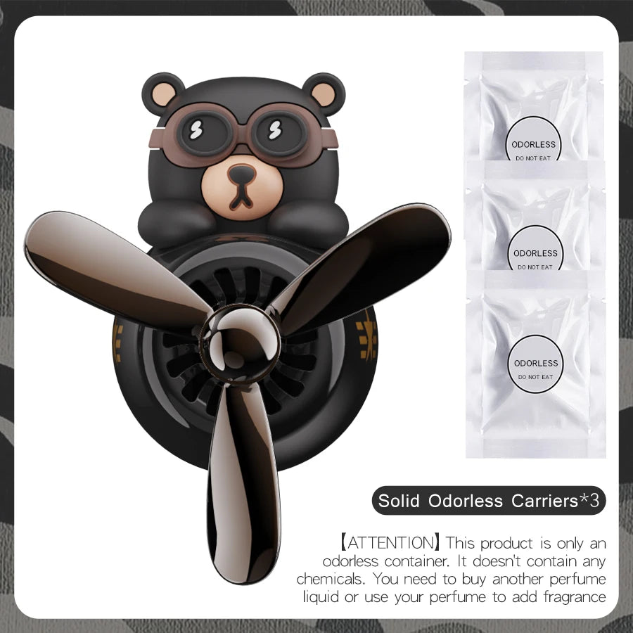 No fragrance DIY perfume rotating propeller pilot bear car air freshener ornament vent diffuser accessories cool fun decorations