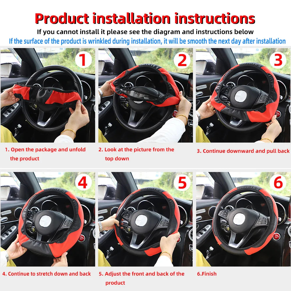 PU Leather Steering Wheel Cover for 14.5–15 Inch Wheels