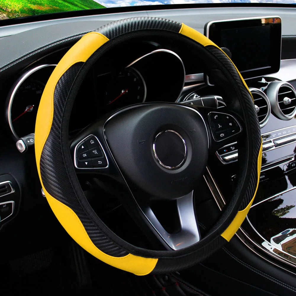 PU Leather Steering Wheel Cover for 14.5–15 Inch Wheels