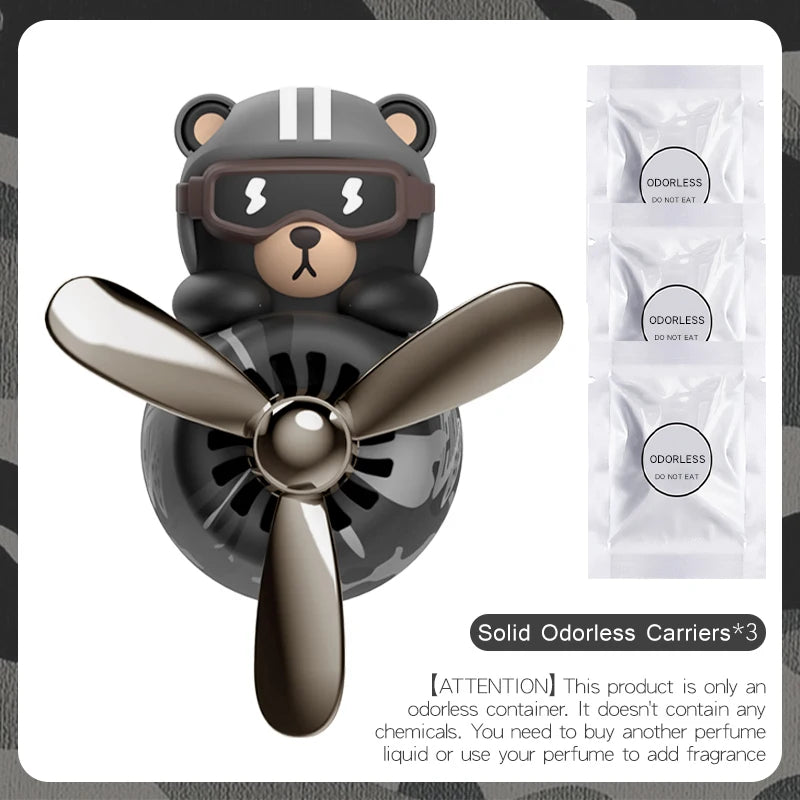 No fragrance DIY perfume rotating propeller pilot bear car air freshener ornament vent diffuser accessories cool fun decorations