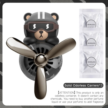 No fragrance DIY perfume rotating propeller pilot bear car air freshener ornament vent diffuser accessories cool fun decorations