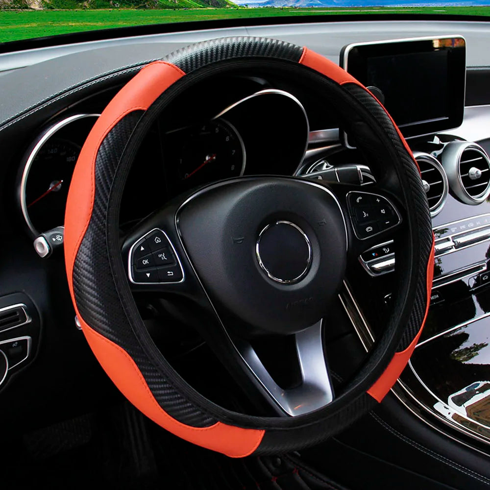 PU Leather Steering Wheel Cover for 14.5–15 Inch Wheels