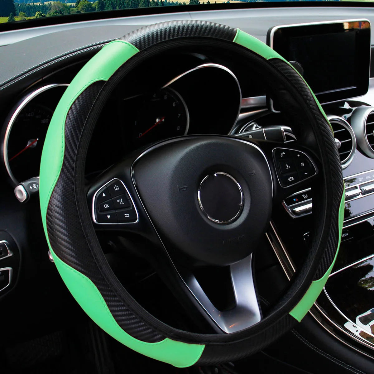 PU Leather Steering Wheel Cover for 14.5–15 Inch Wheels