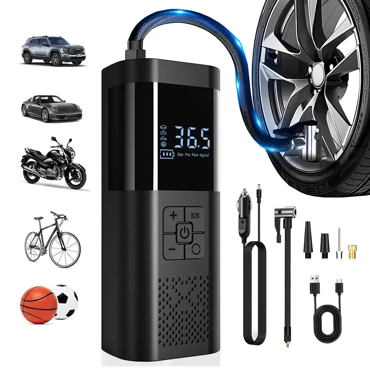 Upgraded Version Car Air Pump Cordless Portable Tire Inflator Mini Tyre Inflator 12V Car Air Compressor with Pressure Gauge