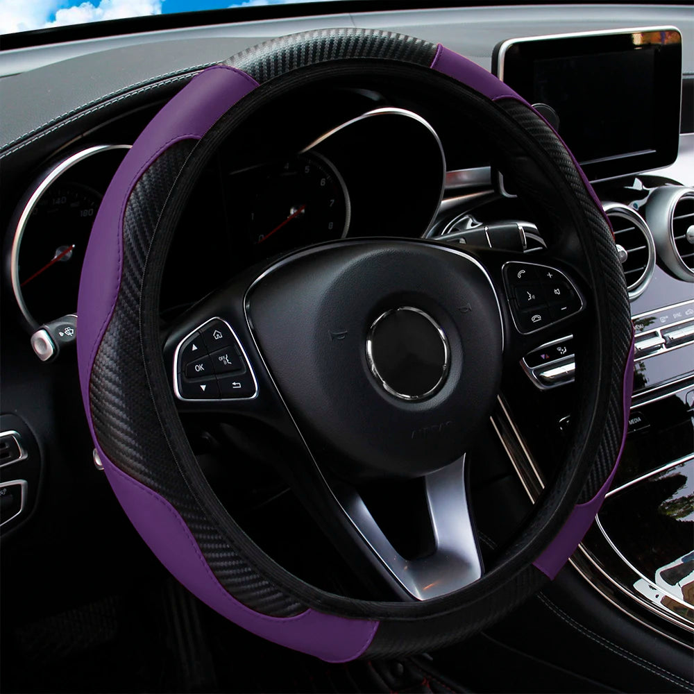 PU Leather Steering Wheel Cover for 14.5–15 Inch Wheels