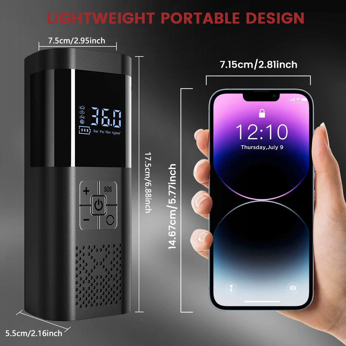 Upgraded Version Car Air Pump Cordless Portable Tire Inflator Mini Tyre Inflator 12V Car Air Compressor with Pressure Gauge