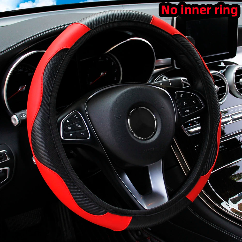 PU Leather Steering Wheel Cover for 14.5–15 Inch Wheels